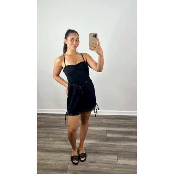 For Love & Lemons Sistine Mini Dress in Black Large Lace Trim Pleated Gothic - Picture 1 of 7